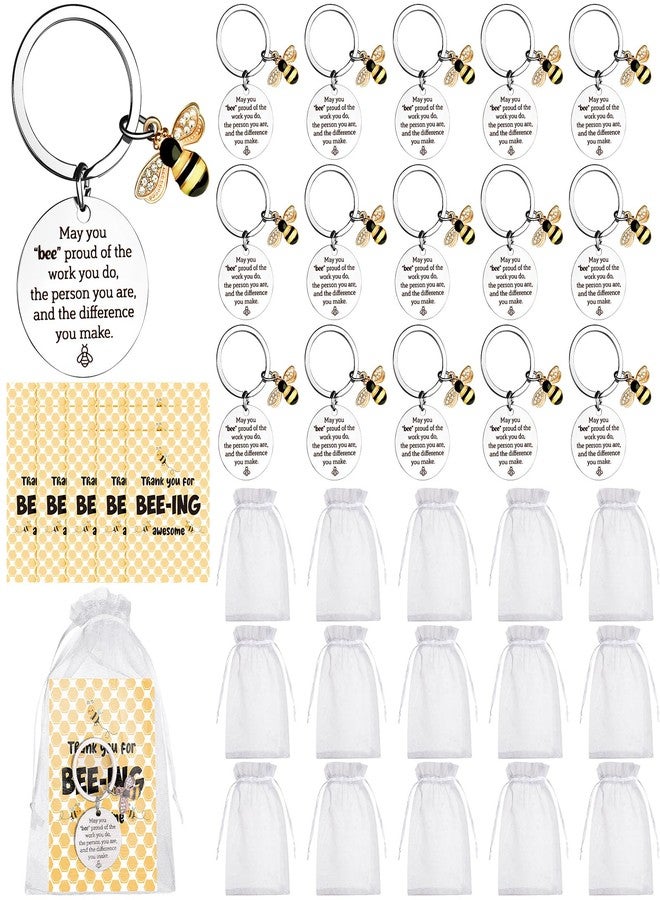 Youdaju 15 Sets Bee Employee Appreciation Gifts Inspirational Bee Keychain Thank You Keychain Bulk New Job Gifts Leaving Giftswith Thank You Card Organza Bag for Women Men Teacher Staff - Image 1